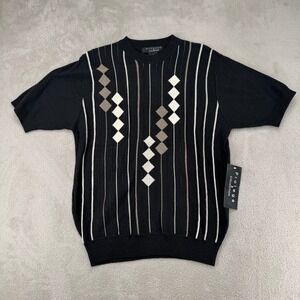 NWT Vintage Protege Collection Mens Small Black Knit Short Sleeve‎ Sweater